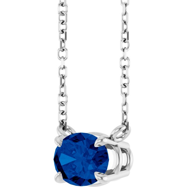14K White Lab-Grown Blue Sapphire 18' Necklace