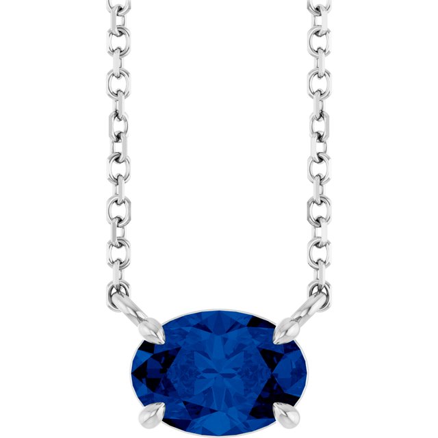 14K White Lab-Grown Blue Sapphire 18' Necklace