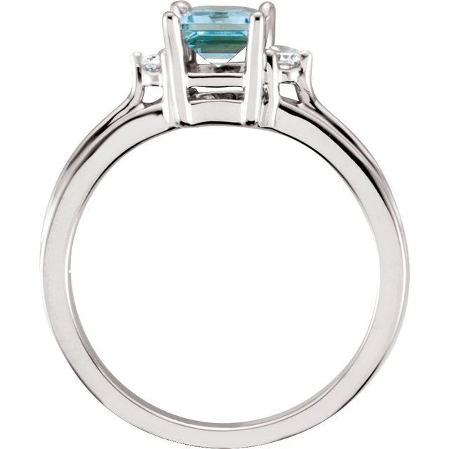 14K White Natural Aquamarine & .06 CTW Natural Diamond Ring