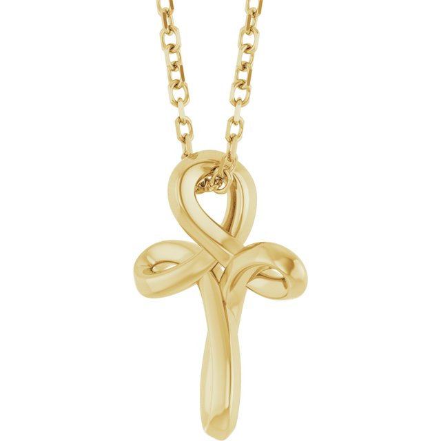 14K Yellow Freeform Cross 16-18' Necklace