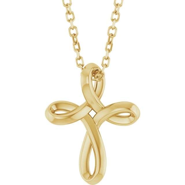 14K Yellow Freeform Cross 16-18' Necklace