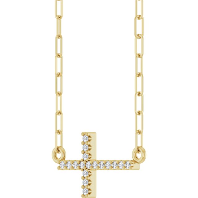 14K Yellow .06 CTW Natural Diamond Sideways Cross 18' Necklace