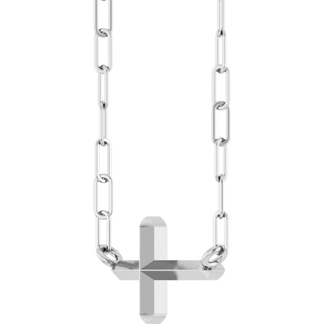 14K White Sideways Cross 18' Necklace