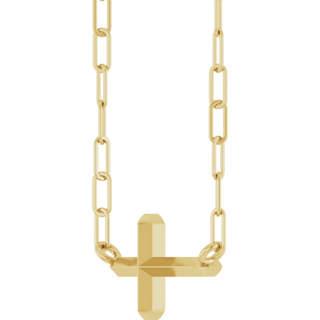 14K Yellow Sideways Cross 18' Necklace