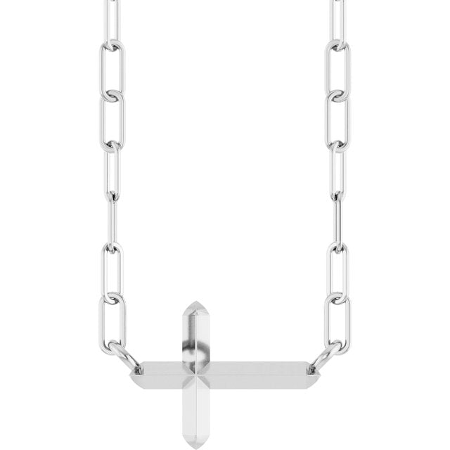 14K White Sideways Cross 18' Necklace