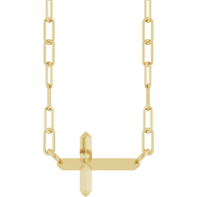 14K Yellow Sideways Cross 18' Necklace