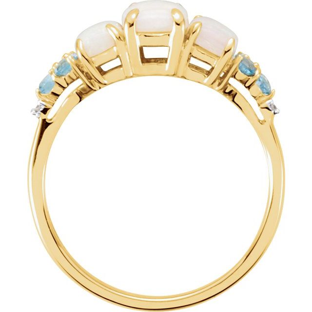 14K Yellow Natural Opal, Natural Swiss Blue Topaz & .012 CTW Natural Diamond Ring