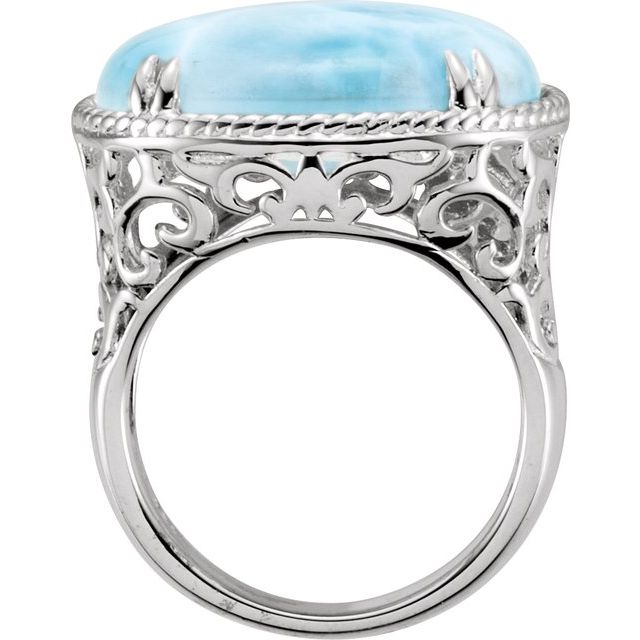 Sterling Silver Natural Larimar Cabochon Ring