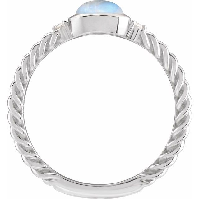 14K White Natural Rainbow Moonstone & .03 CTW Natural Diamond Cabochon Ring