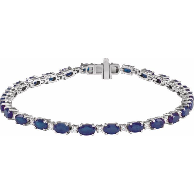 14K White Lab-Grown Blue Sapphire & 5/8 CTW Lab-Grown Diamond Line 7' Bracelet