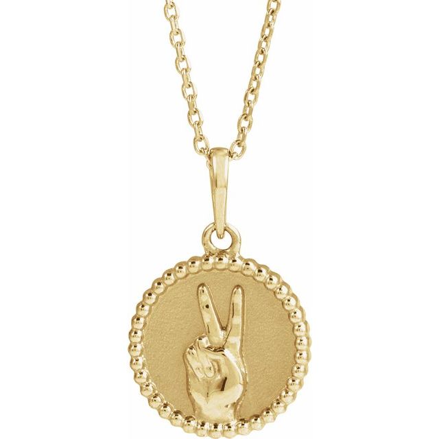 14K Yellow Peace Sign Language 16-18' Necklace