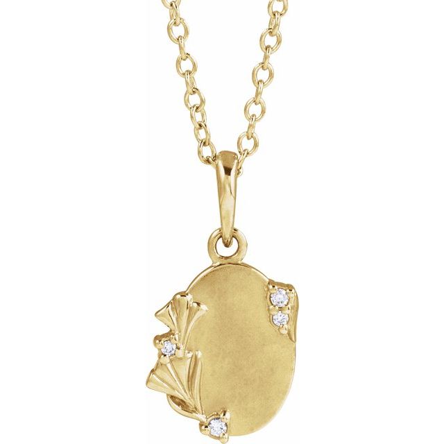 14K Yellow .025 CTW Natural Diamond Engravable Floral 18' Necklace