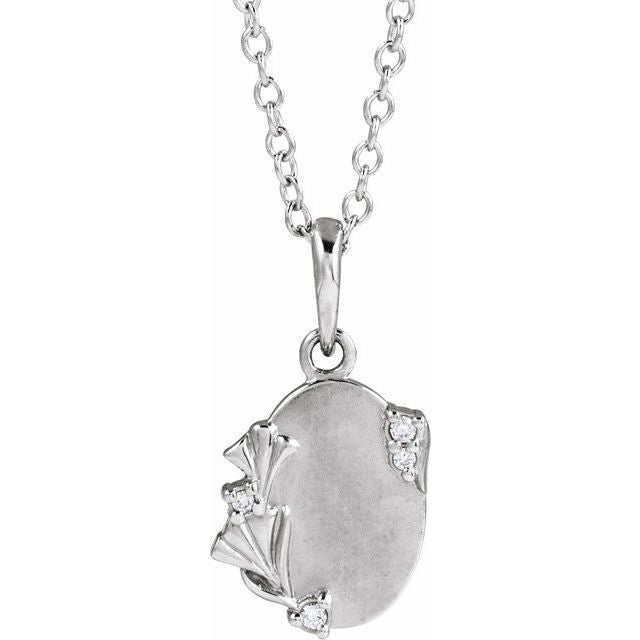 14K White .025 CTW Natural Diamond Engravable Floral 18' Necklace