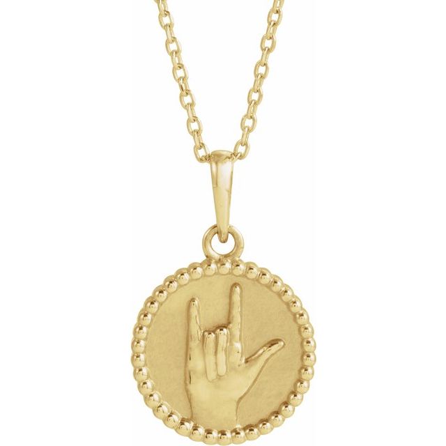 14K Yellow I Love You Sign Language 16-18' Necklace