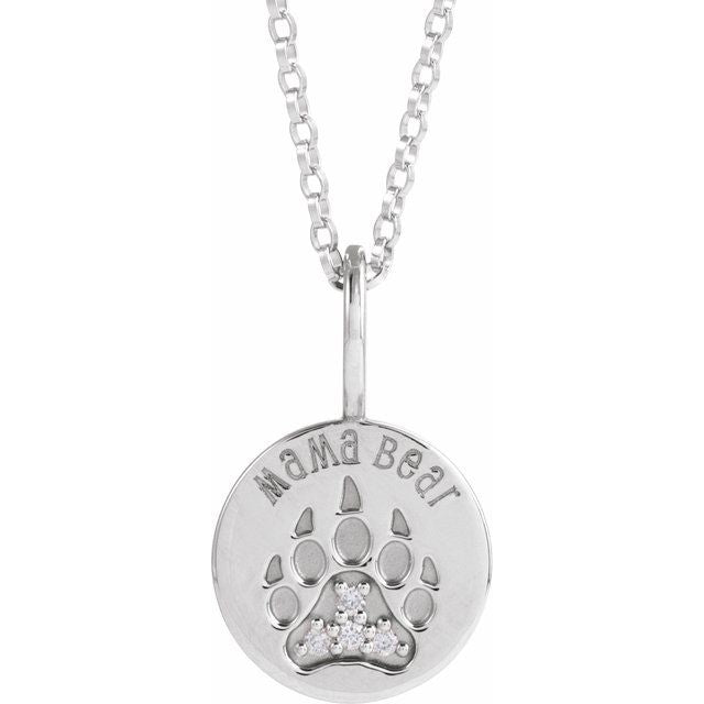 14K White .03 CTW Natural Diamond Mama Bear 18' Necklace