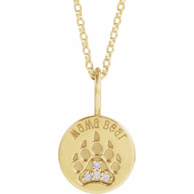 14K Yellow .03 CTW Natural Diamond Mama Bear 18' Necklace