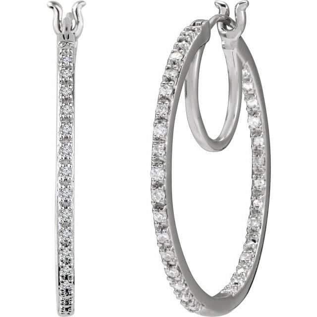 14k White 1/4 Ctw Natural Diamond Inside-outside Hoop Earrings