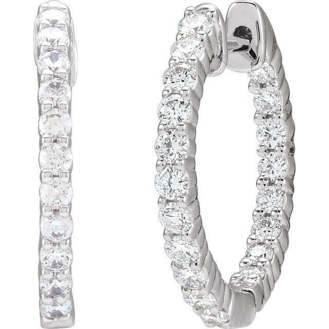 14K White 3/4 CTW Natural Diamond Inside-Outside Hinged 17.2 mm Hoop Earrings