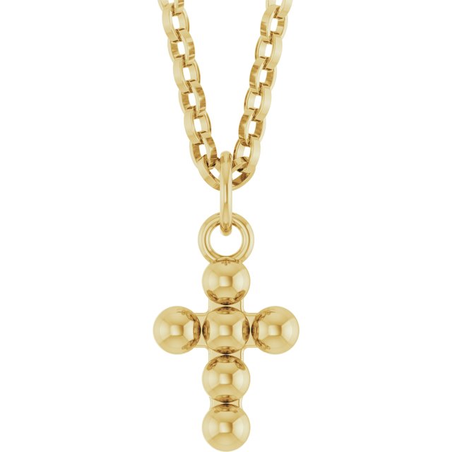 14K Yellow Beaded Cross 18' Necklace