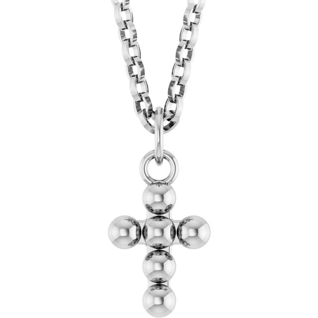 Sterling Silver Beaded Cross 18' Necklace