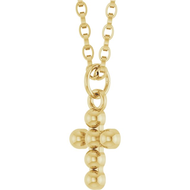 14K Yellow Beaded Cross 18' Necklace