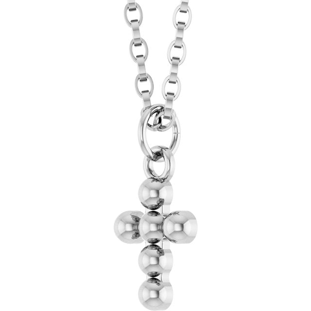 Sterling Silver Beaded Cross 18' Necklace