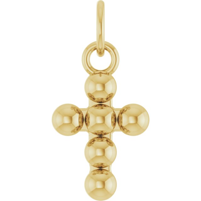 14K Yellow Beaded Cross Pendant