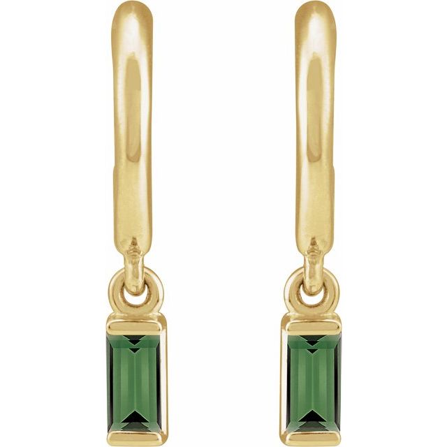 14K Yellow Natural Green Tourmaline 17.6 mm Hoop Earrings