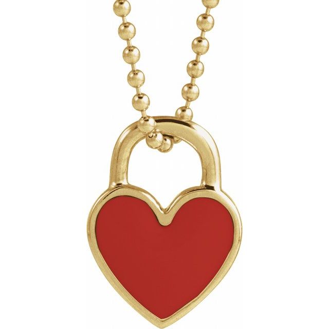 14K Yellow Red Enamel Heart 18' Necklace