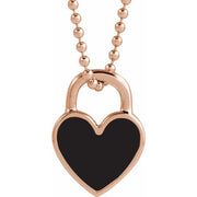 14K Rose Black Enamel Heart 18' Necklace