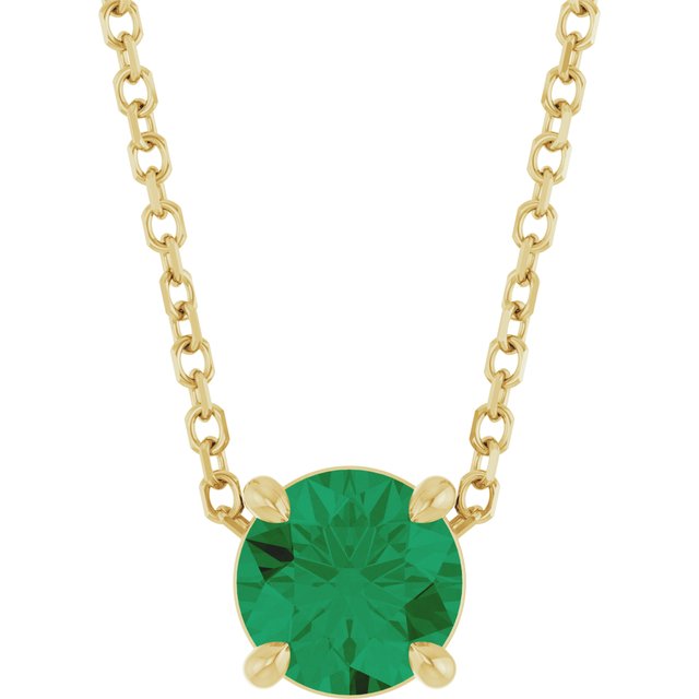 14K Yellow 5.5 mm Lab-Grown Emerald 16-18' Necklace