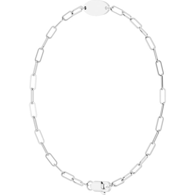 14K White Engravable Oval 7' Bracelet