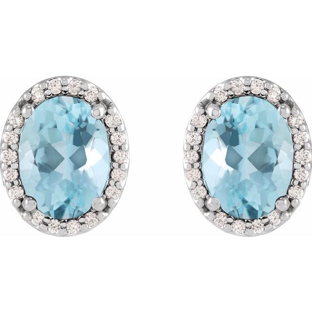 14k White 6x4 Mm Natural Aquamarine & .06 Ctw Natural Diamond Halo-style Earrings