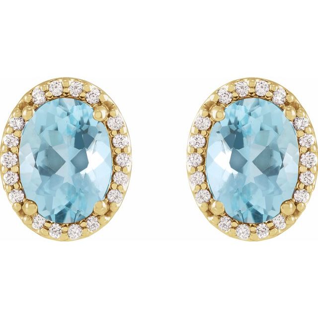 14k Yellow 6x4 Mm Natural Aquamarine & .06 Ctw Natural Diamond Halo-style Earrings