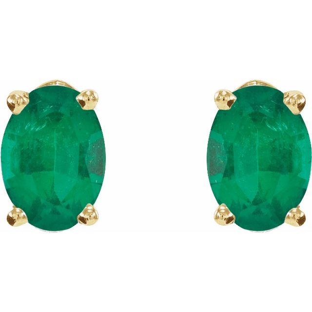 14K Yellow Natural Emerald Earrings