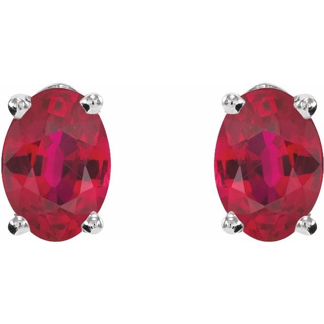14K White Lab-Grown Ruby Earrings