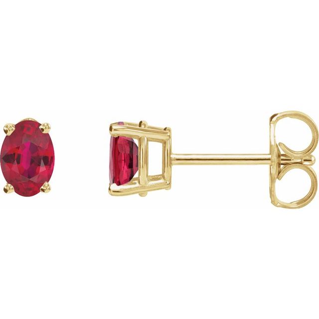 14K Yellow Lab-Grown Ruby Earrings
