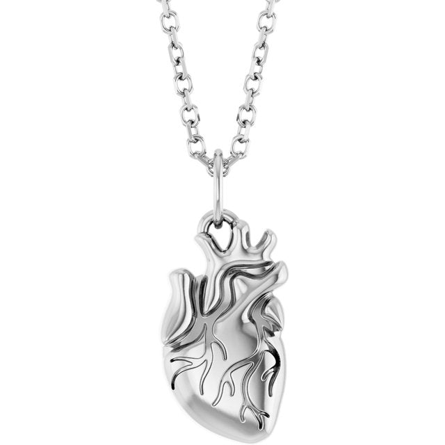 Sterling Silver Anatomical Heart 16-18' Necklace