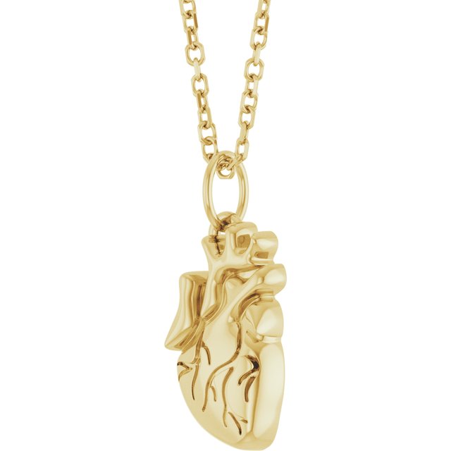 14K Yellow Anatomical Heart 16-18' Necklace