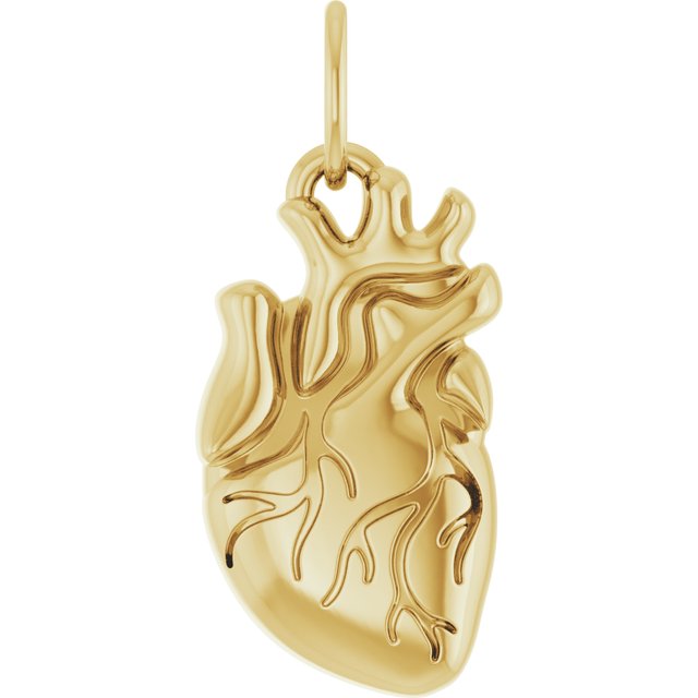 14K Yellow Anatomical Heart Pendant