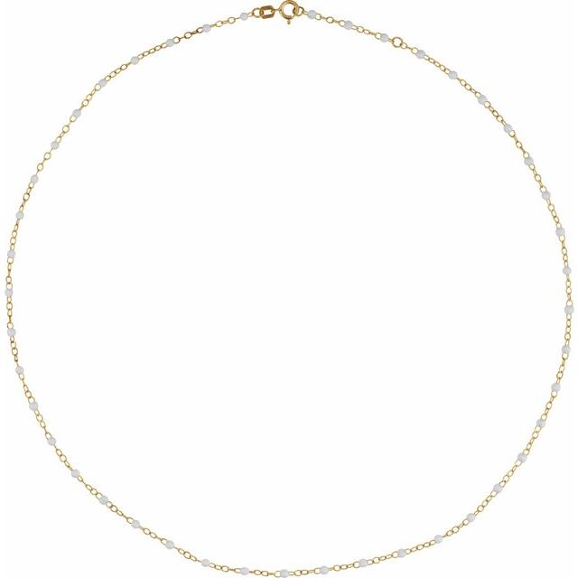 14K Yellow 2 mm Adjustable White Enamel Bead 17-18' Chain