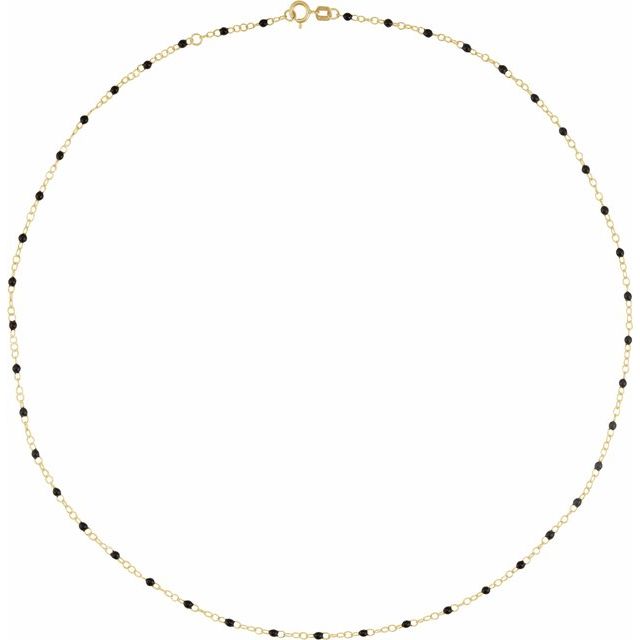 14K Yellow 2 mm Adjustable Black Enamel Bead 17-18' Chain