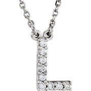 14K White .08 CTW Natural Diamond Initial L 16' Necklace