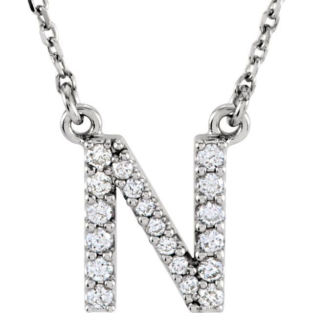 14K White 1/8 CTW Natural Diamond Initial N 16' Necklace