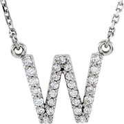 14K White 1/8 CTW Natural Diamond Initial W 16' Necklace