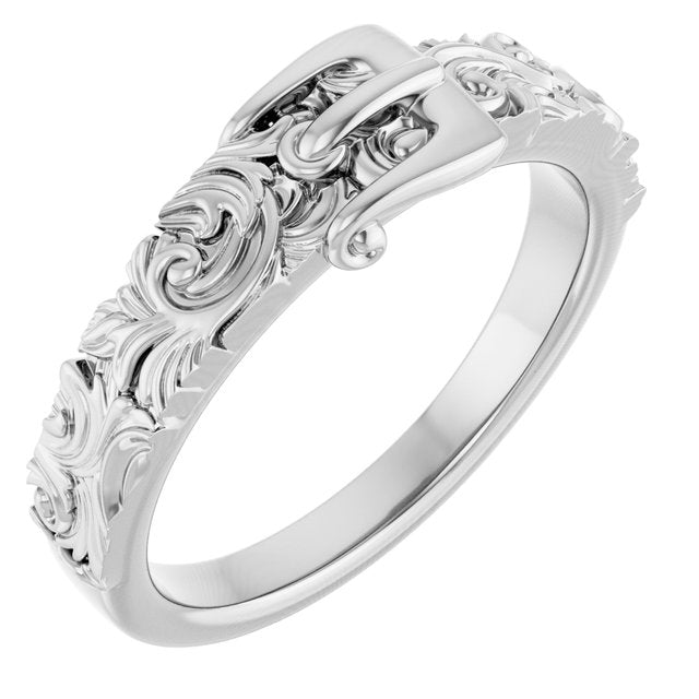 14K White Victorian-Style Belt Buckle Ring