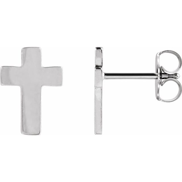 14K White 7x5 mm Cross Earrings