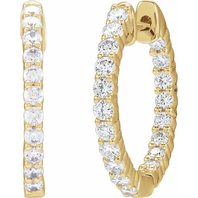 14K Yellow 3/4 CTW Natural Diamond Inside-Outside Hinged 17.2 mm Hoop Earrings