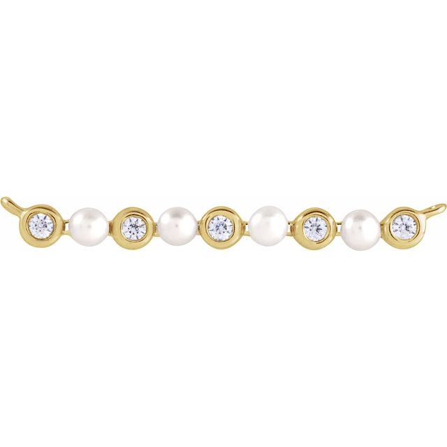 14K Yellow Cultured White Freshwater Pearl & .04 CTW Natural Diamond Bar Necklace Center