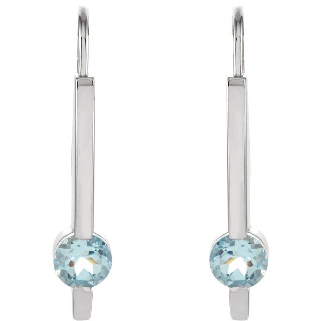 14K White Natural Aquamarine Bar Earrings